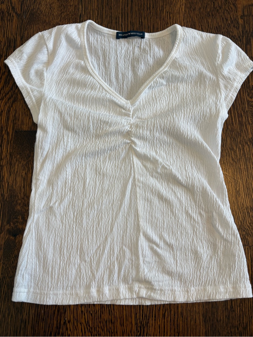 Brandy Melville White Ruched V-Neck Tee
